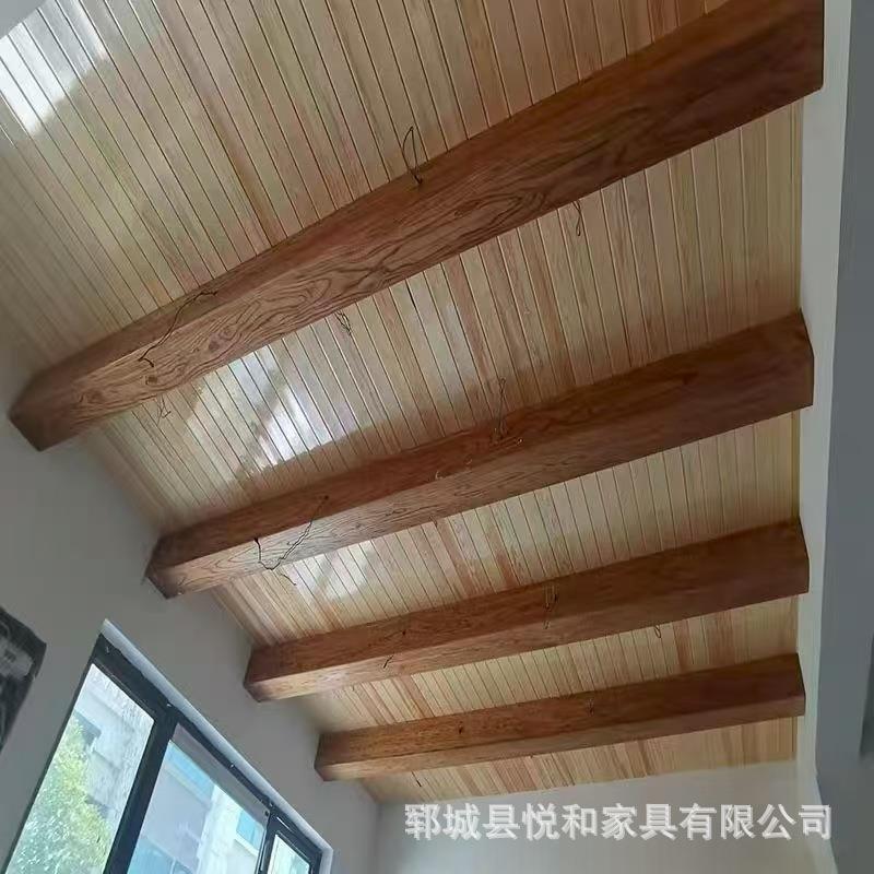 北方老榆木假梁民宿吊顶室内装修梁餐厅吊顶实木天花板装饰空心梁