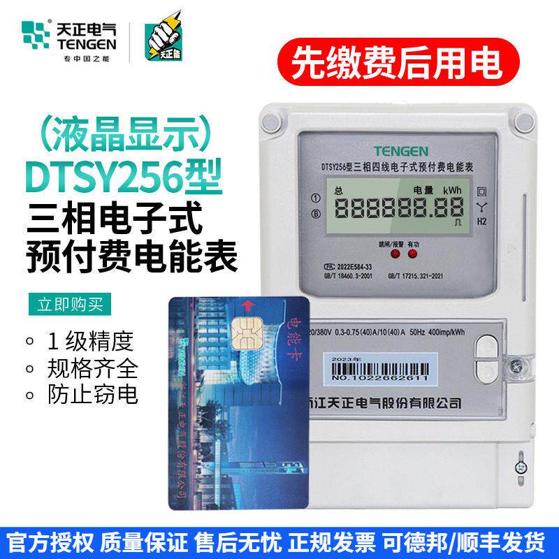 TENGEN天正电气 DTSY256插卡电表三相四线电子式预付费电能表380V