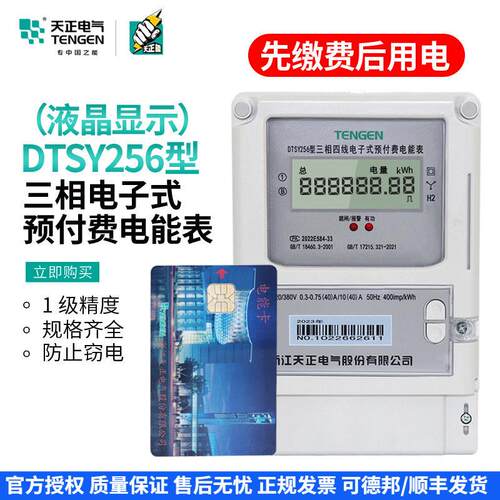 TENGEN天正电气 DTSY256插卡电表三相四线电子式预付费电能表380V