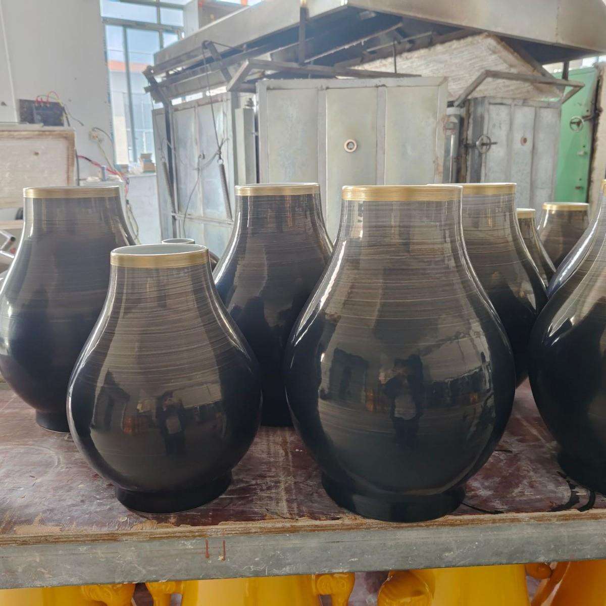 复古创意手工描金陶瓷罐大肚花瓶样板间酒店台面餐桌花器摆件
