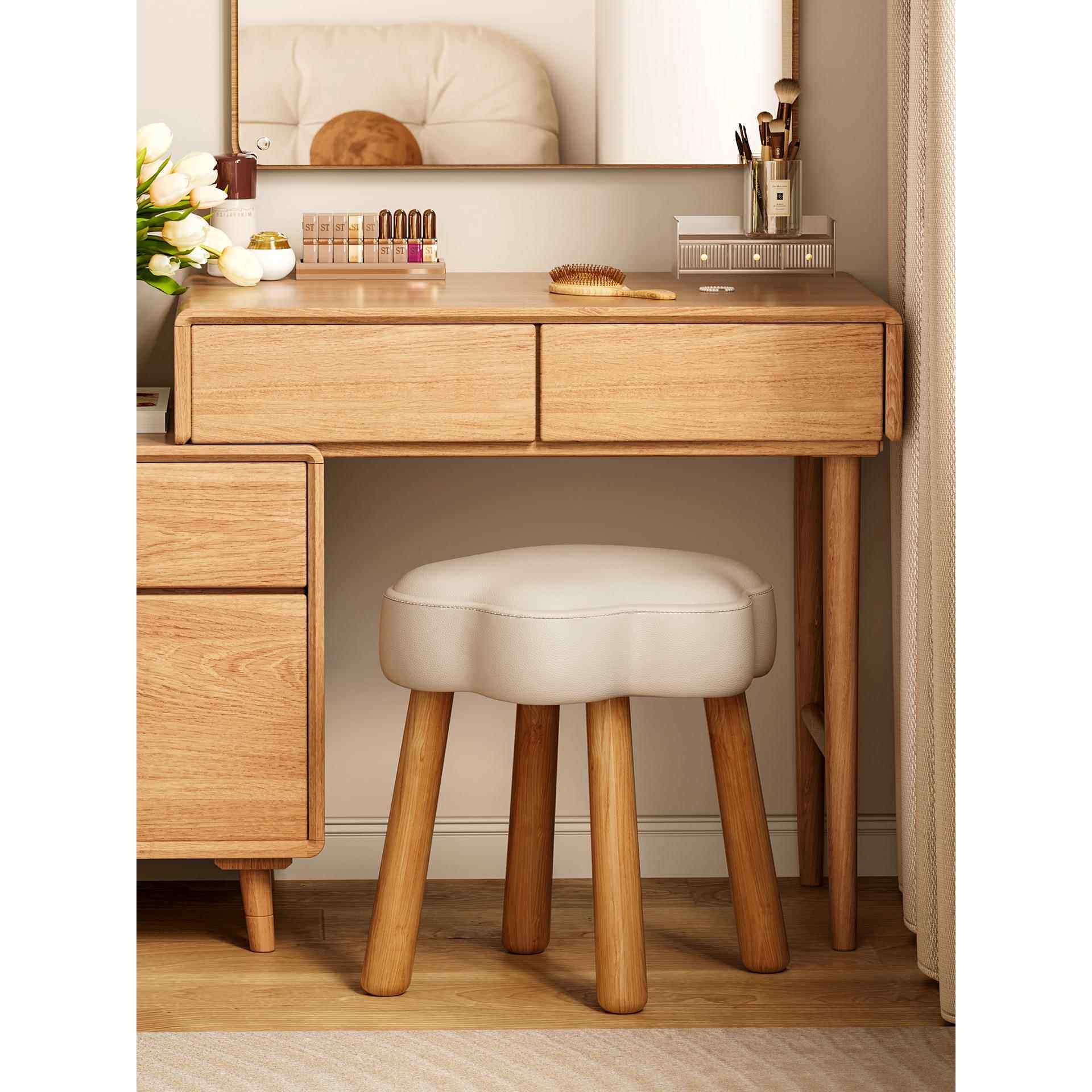 云朵化妆凳奶油风梳妆台凳子女生卧室实木感简约美甲凳子