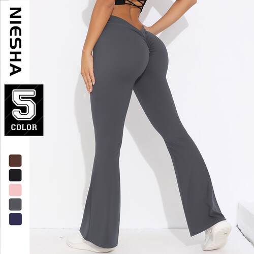 Waist yoga flared pants for fitness, wide leg micro flared