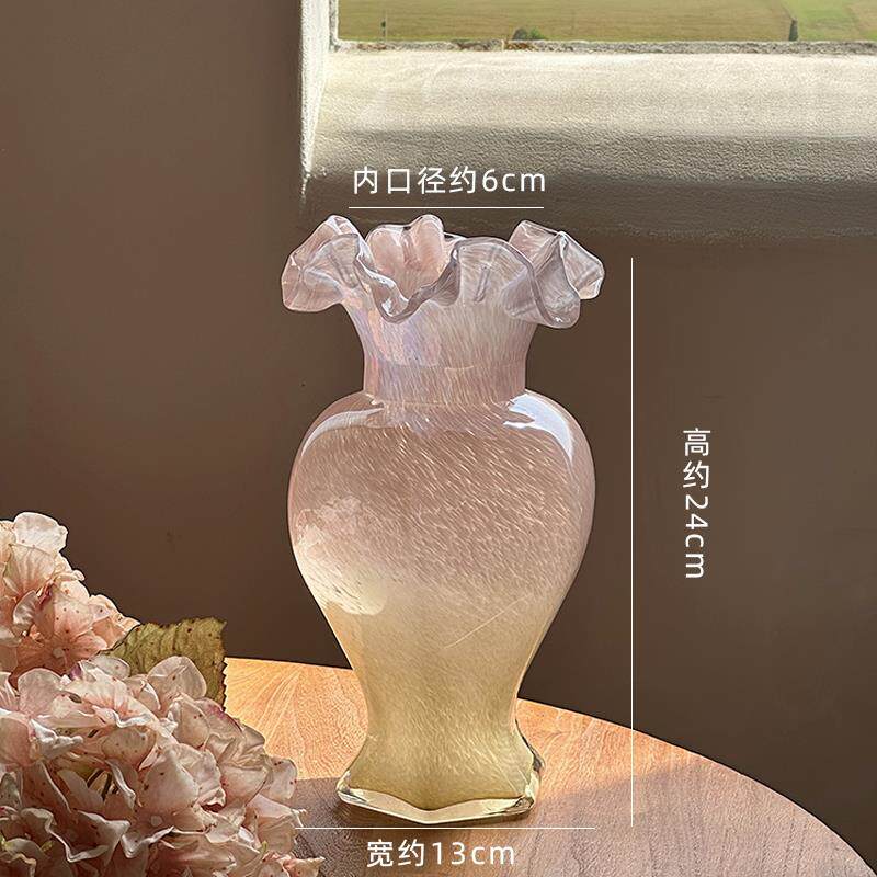 新款A送nufunrais风格粉红色芬顿玻璃装花瓶玻璃插花客厅法国饰饰