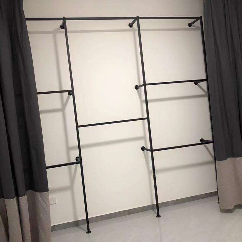 上墙壁挂式挂衣服架落地式服装店展示架双层挂衣杆侧挂衣服架