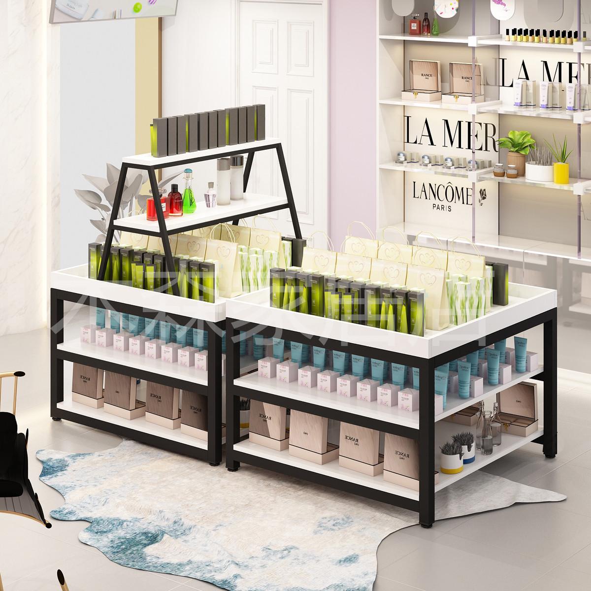 超市产品堆头中岛柜杂货架母婴店展示柜台三层流水展示台