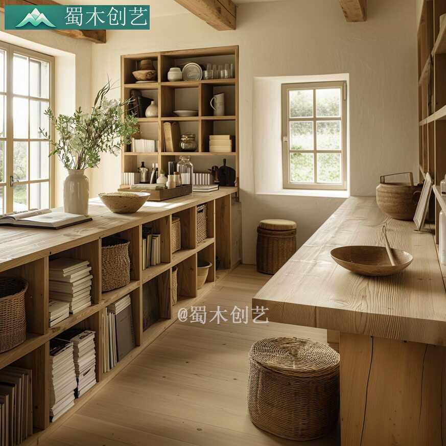 工厂直销实木格子书架现代简约矮储物柜橡木自由组合原木落地书柜