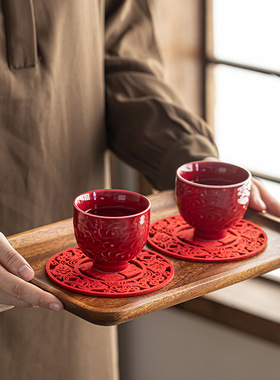 复古主人杯泡茶杯个人杯茶盏茶室品茗杯结婚红色喜庆敬茶杯子