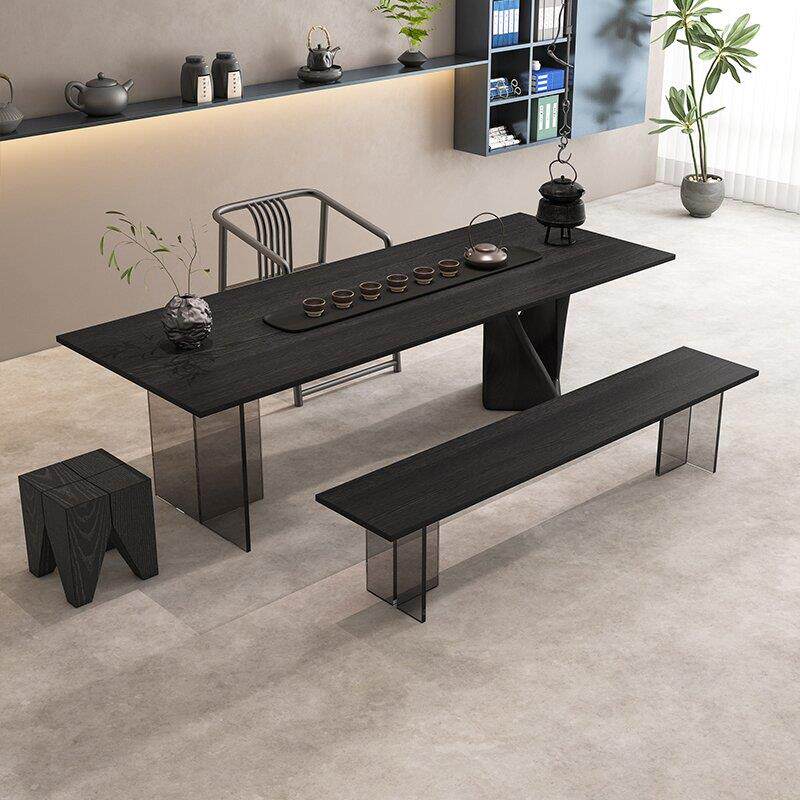现代简约实木去客厅化悬浮亚克力茶桌工作室书桌椅组合家用工作台