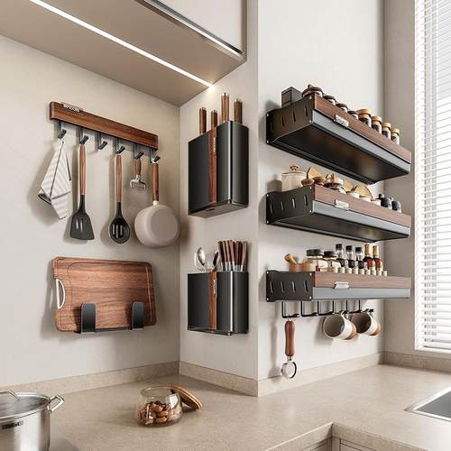 胡桃木壁挂式厨房置物架多功能案板砧板菜板放置架收纳挂架免打孔