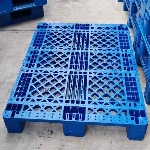 塑料托盘单面网格面川字底座加8根钢管可上货架蓝色垫仓板