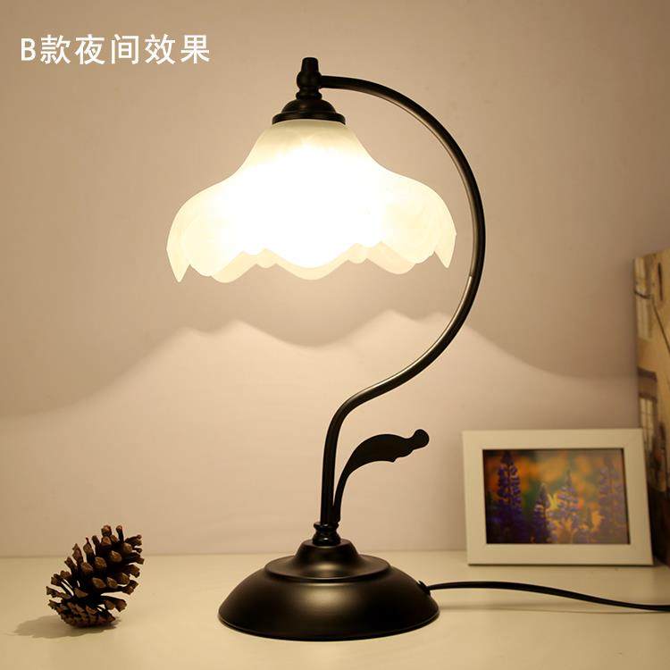 正品新中式古典古美式复寝床头台 可调光玻璃欧式装饰L室ED灯灯图片