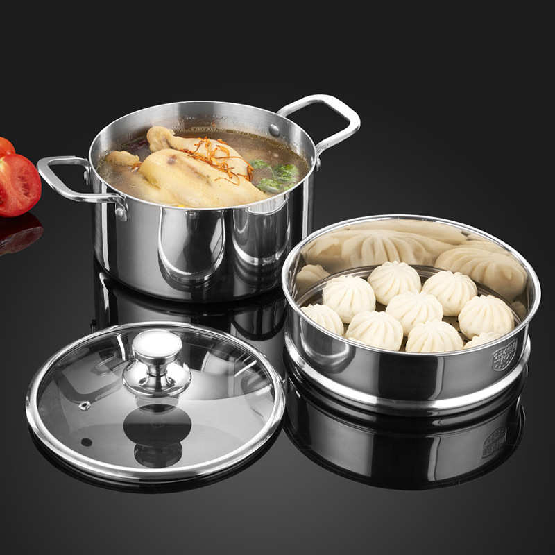 厂家直销316不锈钢汤锅加厚三层钢双耳蒸汤锅家用炉具通用锅厨房