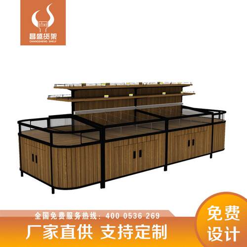 高质量超市大卖场便利店铁木结合散货展示架玻璃围边休闲食品展示