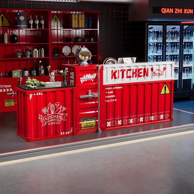工业风吧台收银柜台奶茶店咖啡厅饭厅服装店创意覆古转角前台接待