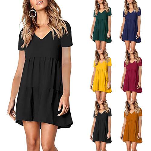 Short sleeved collar women's dress短袖领女装连衣裙