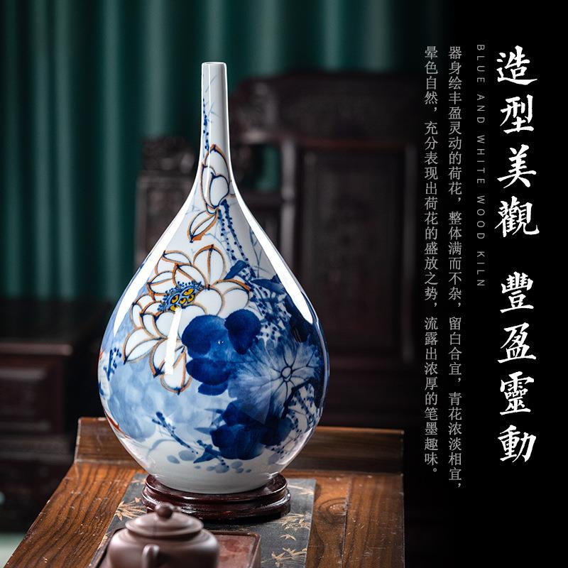 景德镇手绘青花瓷花瓶大号花瓶家居客厅玄关桌面中式装饰插花摆件