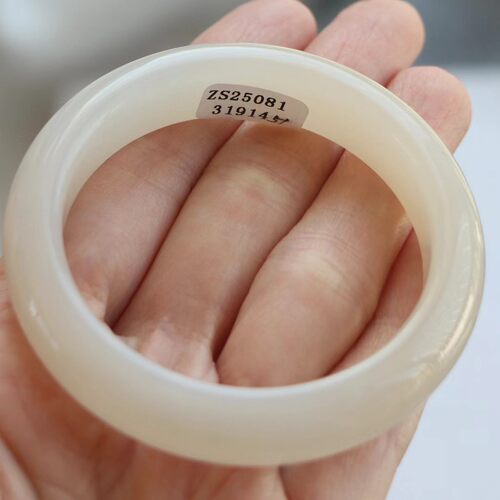 保真天然和田玉手镯51圈口证书编号8131914和田玉藕粉色 青海料