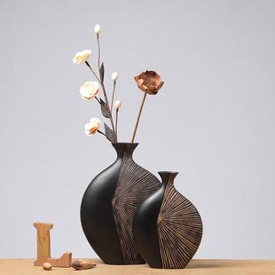 饰品 复古轻奢竖高落地花瓶摆件客厅干花艺术玄关背景墙树脂家居装