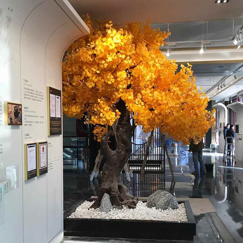 大型银杏树假花仿真花银杏树黄色植物真树干室内客厅舞台拍摄道具