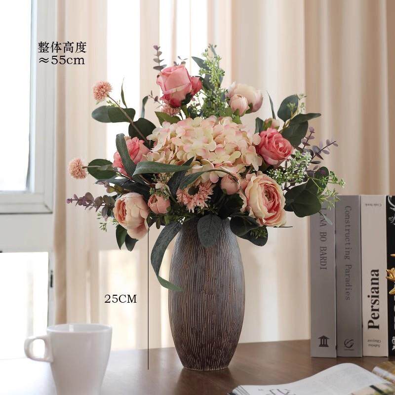 正品高档仿真花花厅装饰摆件花高客级感餐桌摆设假花玫瑰北欧干花