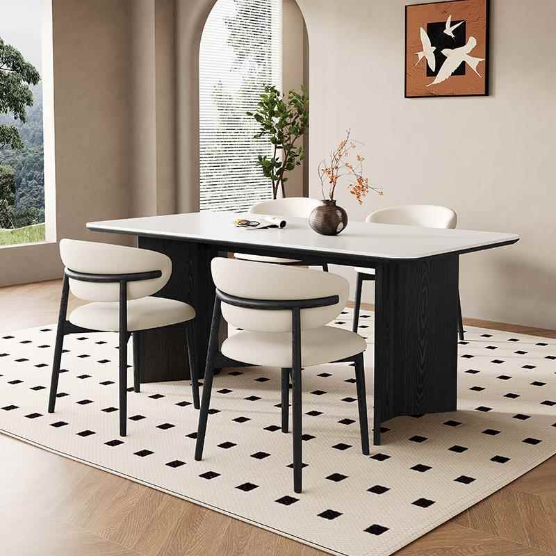 新款法式复实木餐桌客厅2古0家24色新款白岩板中古风美式用网红小