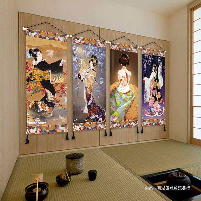 日式浮世绘仕女图可新款尺寸现代风景画家居装饰画无框挂画铝合金