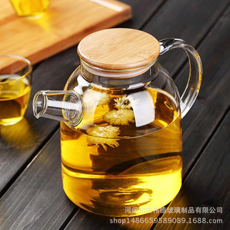 玻璃竹盖壶凉水壶耐高温果汁壶扎壶防爆大号容量竹盖壶玻璃壶