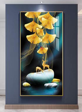 现入玄关画走廊尽头挂画过道晶瓷画代简户约进x005门画麋鹿壁家画