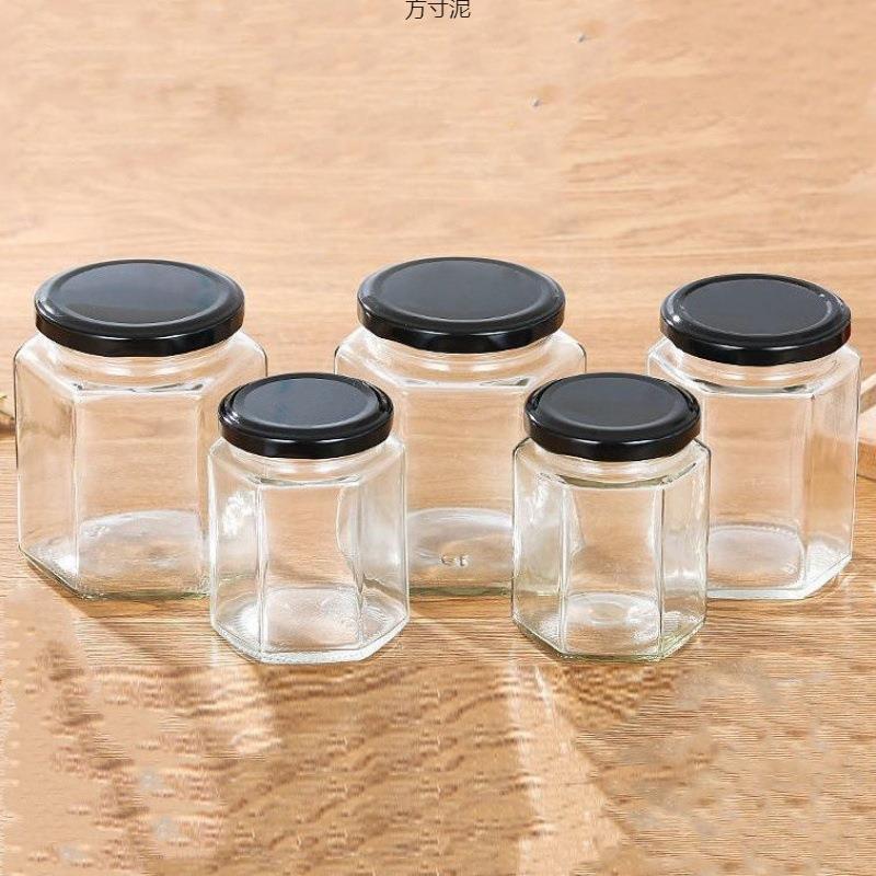 分六角六棱商玻璃密封罐品Qx/xpO96蜂蜜瓶带盖辣椒酱菜柠檬膏用罐