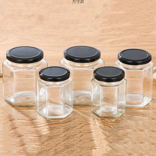 分六角六棱商玻璃密封罐品Qx/xpO96蜂蜜瓶带盖辣椒酱菜柠檬膏用罐