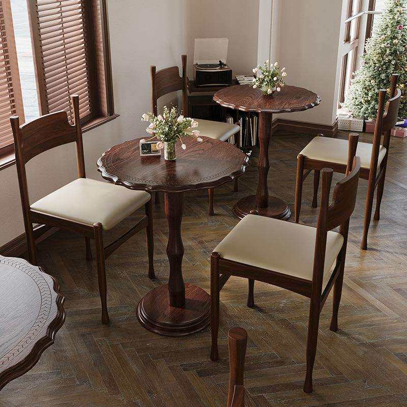 复古咖啡厅桌椅组合甜品烘焙店椅子奶茶店美式西餐厅实木桌子商用