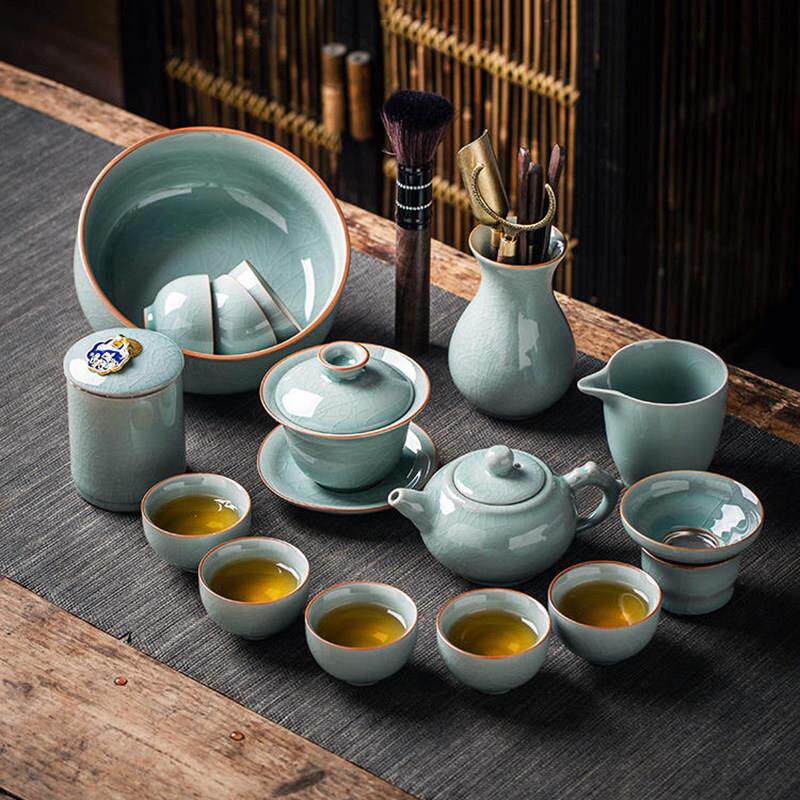 青瓷冰裂釉整套功夫茶具套组新款家用办公会客泡茶壶茶杯高档送礼