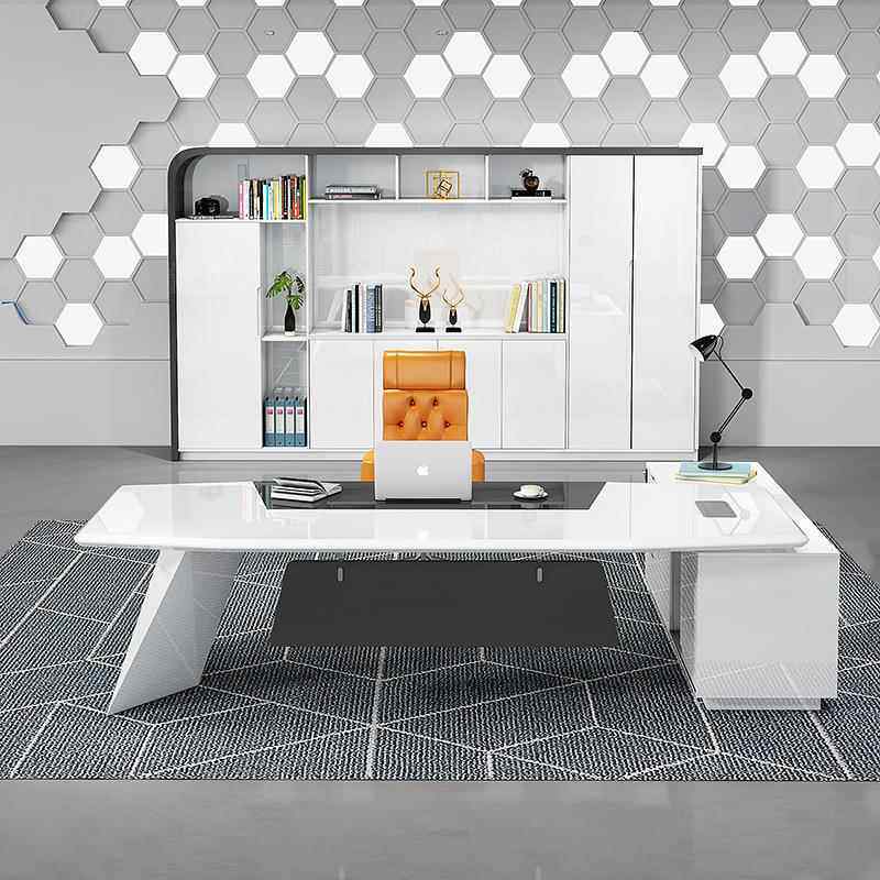 板新款办经公家具老LK-20112桌简约现代白色烤桌漆时尚理主管桌大