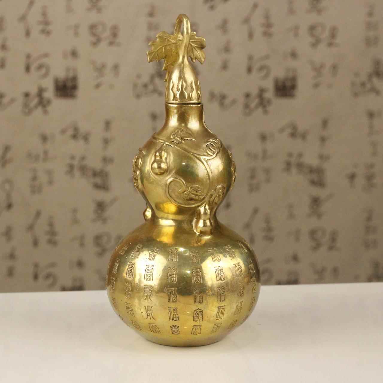 铜金葫芦摆件福字葫芦万福RHM属工艺品揭盖铜葫芦