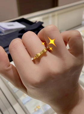 镀金999黄金戒指女网红个性18K越南3d硬金韩版蝴蝶结时尚沙金饰品