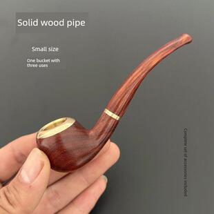 小男人的烟斗实木老式手工便携式紫檀三用木制烟头金属过滤器干管