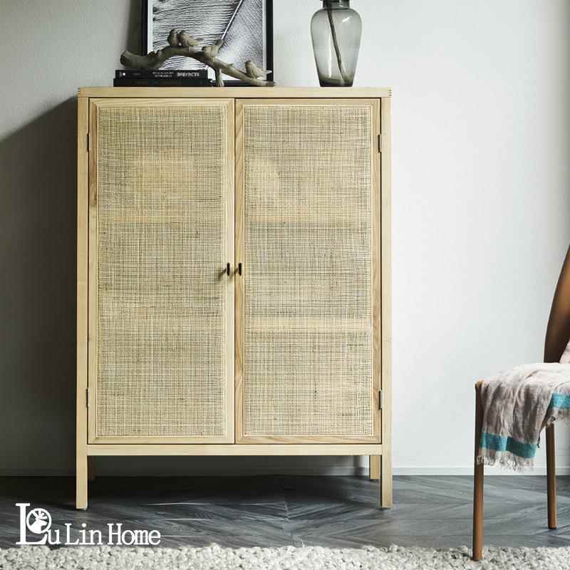 藤编储物柜简约现代家用家用小户型玄关北欧实木透气置物收纳柜