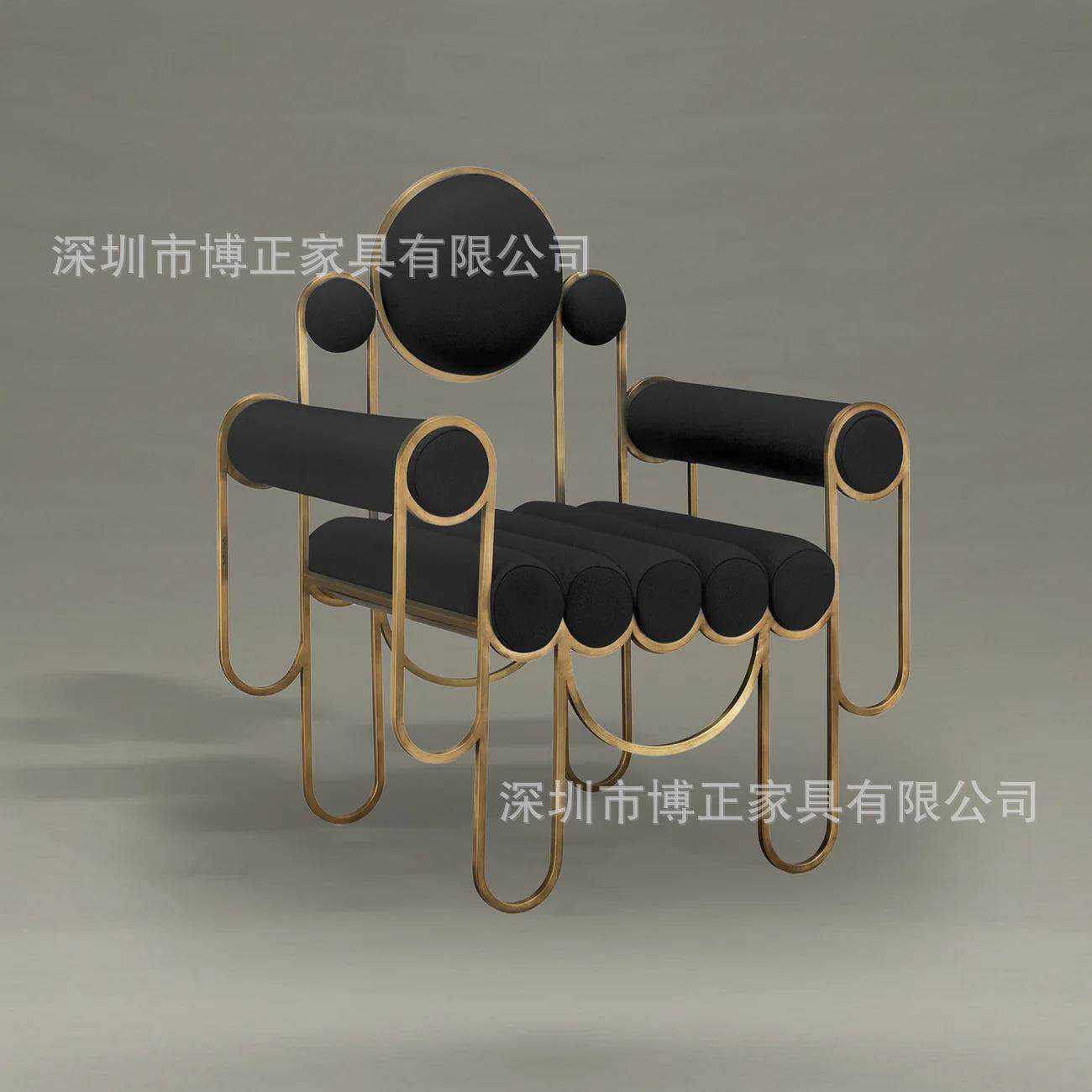 北欧网红不锈钢餐椅简易设计师布艺靠背扶手椅样板间创意个性椅子