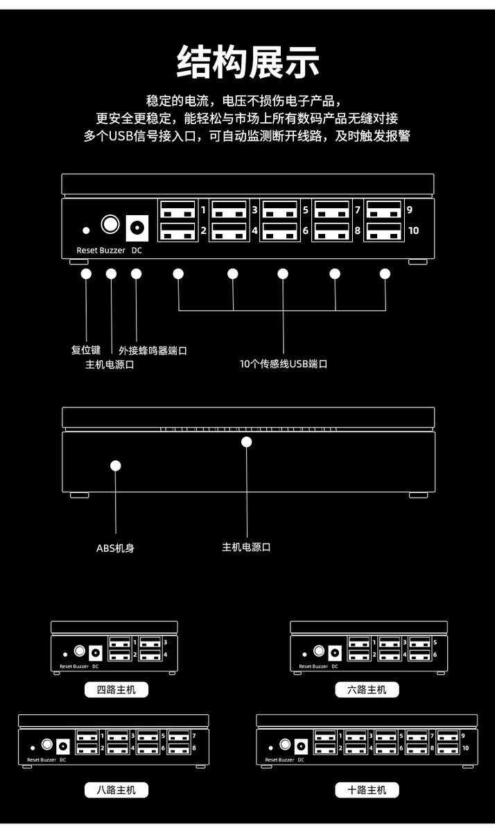 Противоугонная 手机防盗器一拖八路防盗器468路主机手机充电展示托架防盗线底座