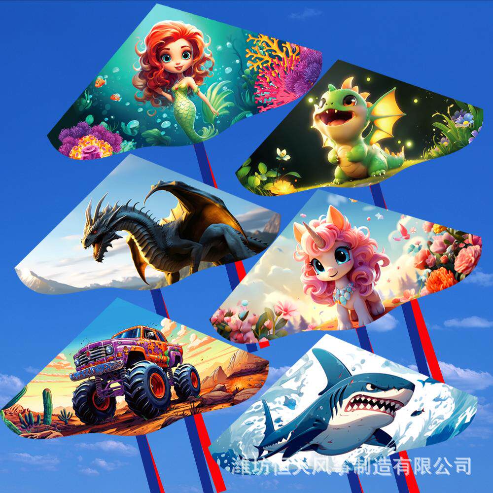 儿童卡通动物风筝 三角风筝多种图案,适合户外,公园,沙滩放飞