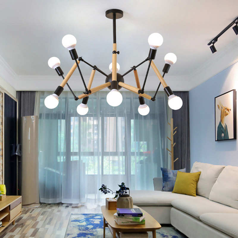北欧后现代简约木艺吊灯客厅餐厅卧室吧台服装店魔豆分子灯批发
