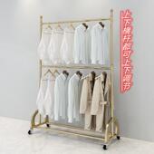 高档双层服装 挂衣架金色婚纱架子龙门侧挂架移动轮 展示架落地女装