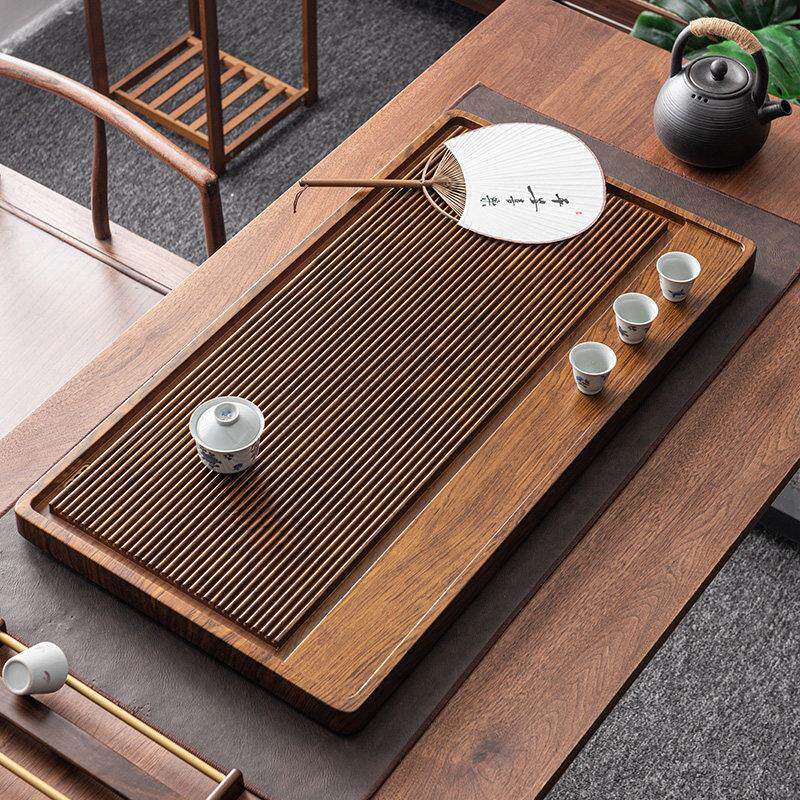高档茶盘实木家用黑檀木小型排水式功夫茶台茶托 托盘办公室电木