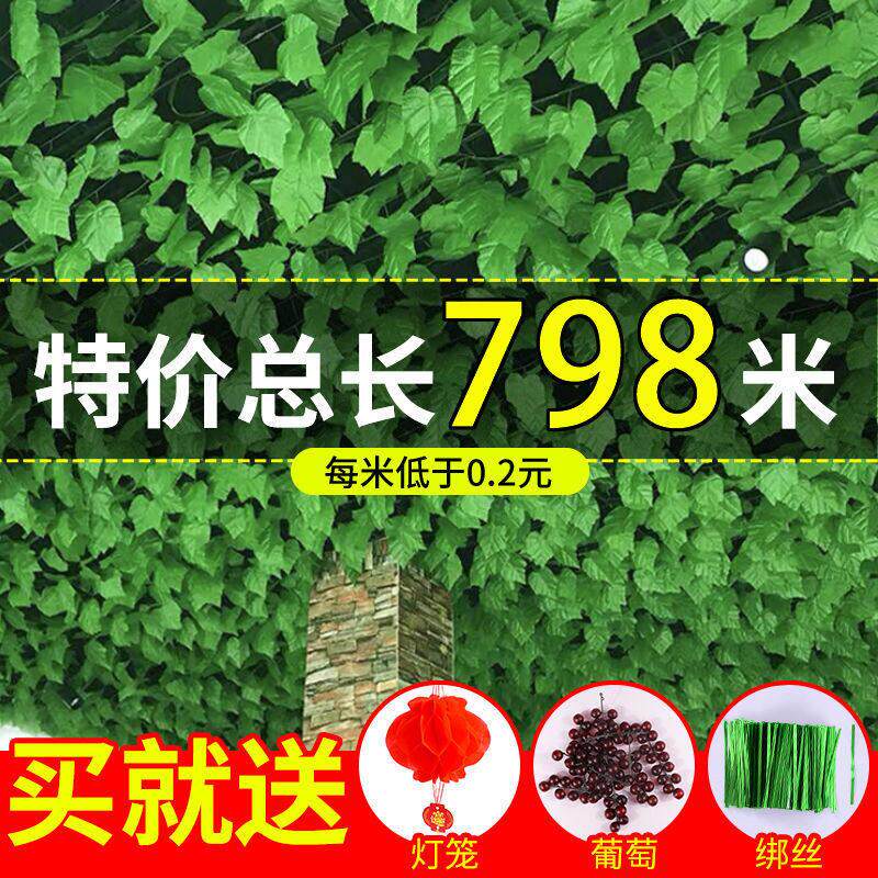 彷真黄金葛树叶子悬吊式天花板葡萄叶绿叶装饰藤条花藤塑料假花藤