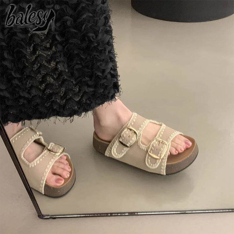 英国真皮增高一字拖女夏外穿2026新款软底沙滩百搭厚底勃肯凉拖鞋