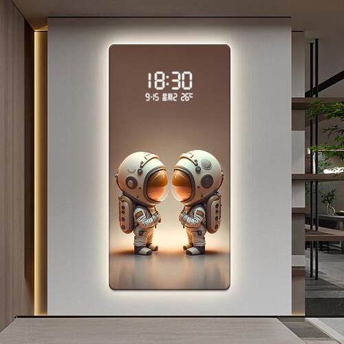 太空人入户玄关装饰画高级感led带灯电子屏挂画客厅走廊时钟壁画
