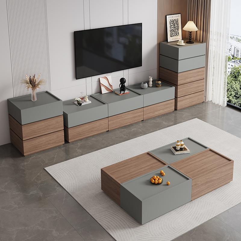 实木纳茶客厅家柜用2HVY025款轻奢几积木组合电视收储物柜一体全