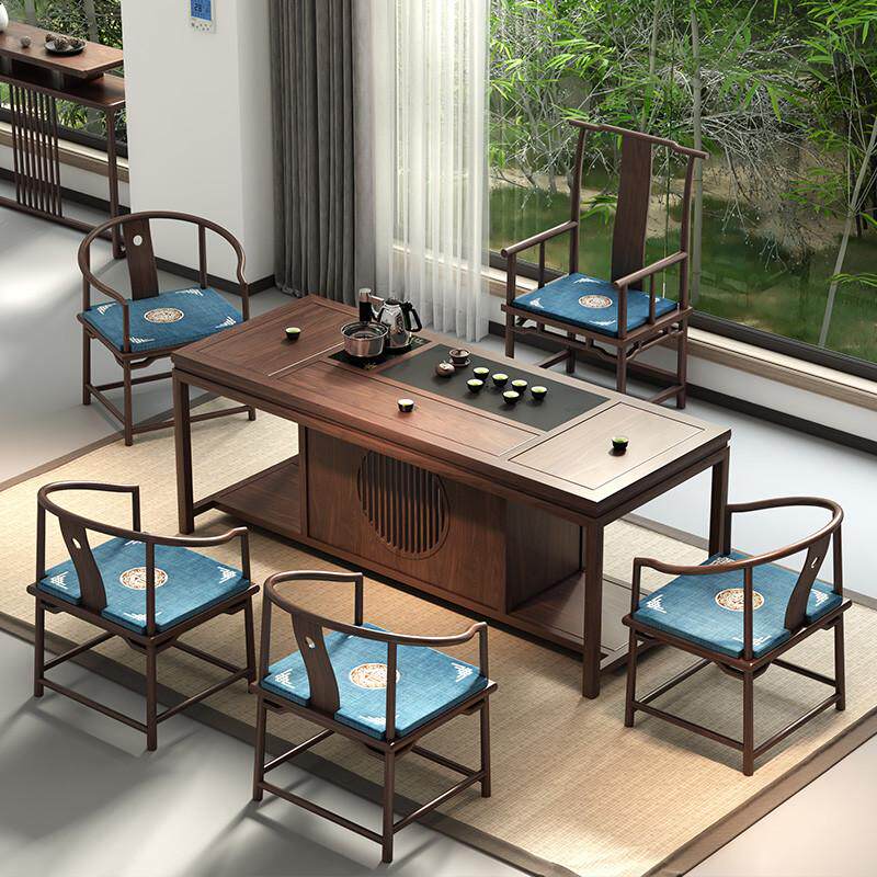 木家用禅意办公室一体茶桌新实木中式高档茶桌一整套白蜡全自动