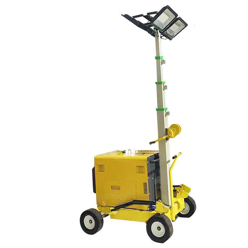夜间施工照明车灯塔手摇升降Hand push lighting tower