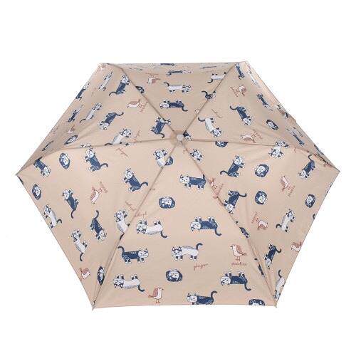 新款本 kusuguru品牌新款雨伞折雨叠伞猫满印咪 晴兼用防UV紫外日